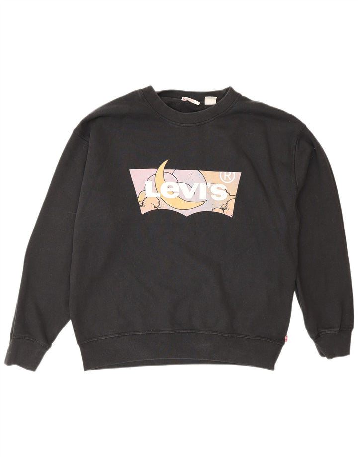 Levi's Womens Graphic Oversized Sweatshirt Jumper UK 14 Medium Black Cotton