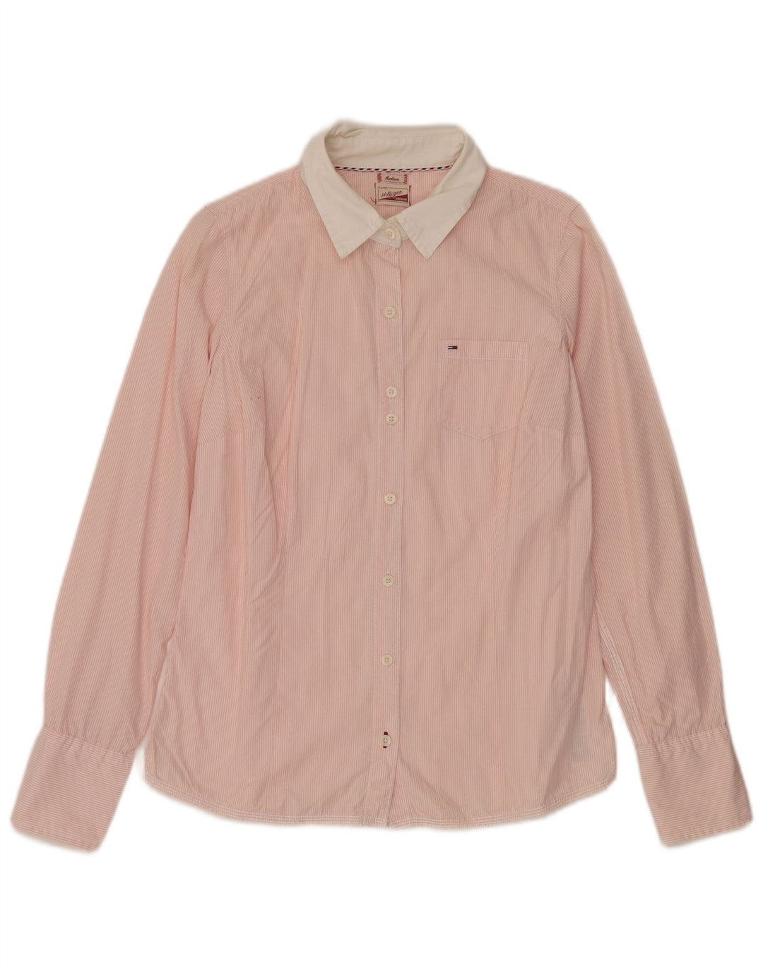 TOMMY HILFIGER Womens Shirt UK 14 Medium Pink Pinstripe Cotton