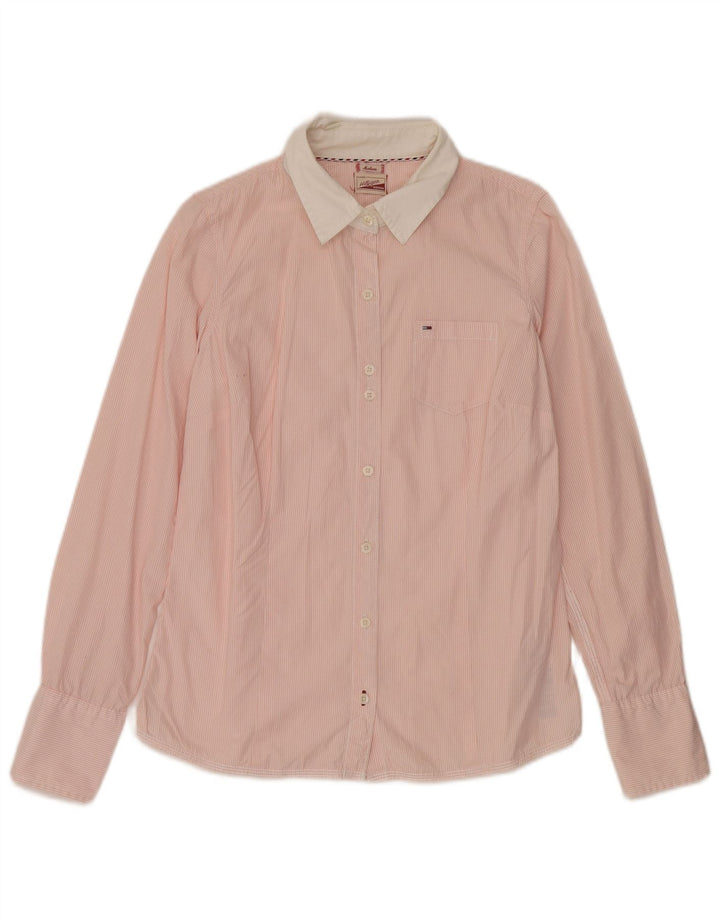 TOMMY HILFIGER Womens Shirt UK 14 Medium Pink Pinstripe Cotton
