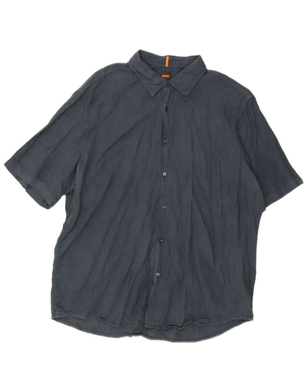 Hugo Boss Mens Short Sleeve Regular Fit Shirt 2XL Navy Blue