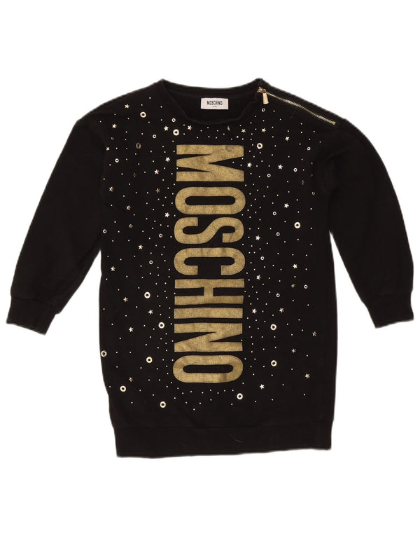 MOSCHINO Girls Graphic Sweatshirt Jumper 7-8 Years Black Cotton