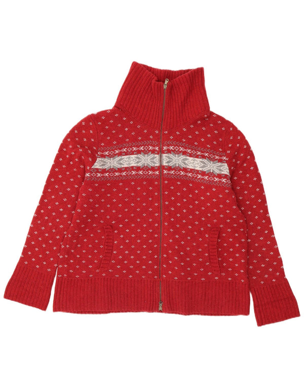 Eddie Bauer Womens Cardigan Sweater UK 18 XL Red Fair Isle Cotton