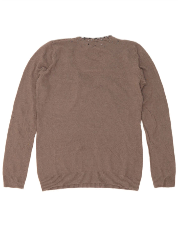 Zara Womens V-Neck Jumper Sweater UK 14 Medium Brown