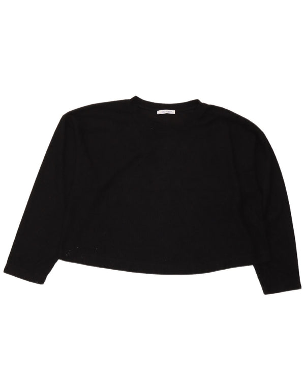 Zara Womens Trafaluc Crop Oversized Top Long Sleeve UK 10 Small Black