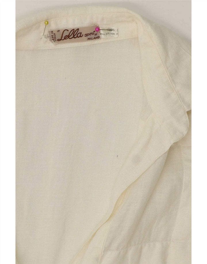 Vintage Womens Short Sleeve Pullover Shirt IT 44 Medium White Linen