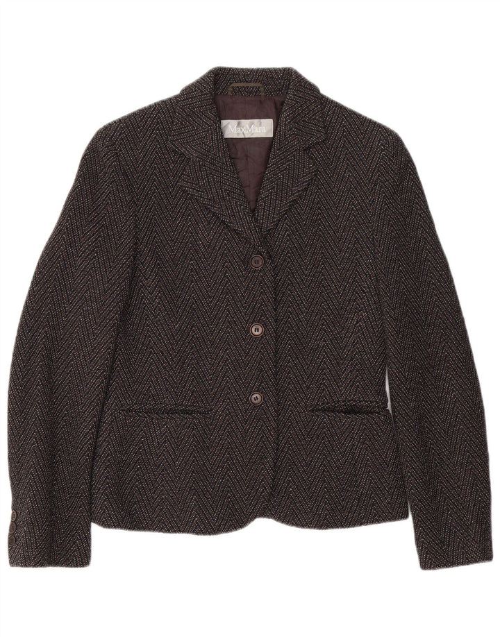 Max Mara Womens 3 Button Blazer Jacket UK 8 Small Brown Chevron Wool