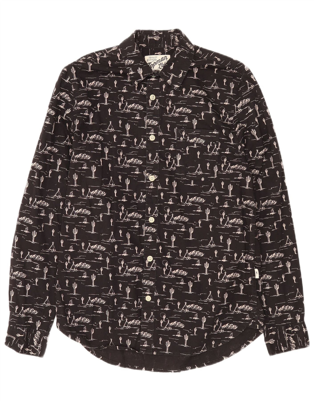 TOPMAN Mens Abstract Pattern Shirt Small Black Cotton