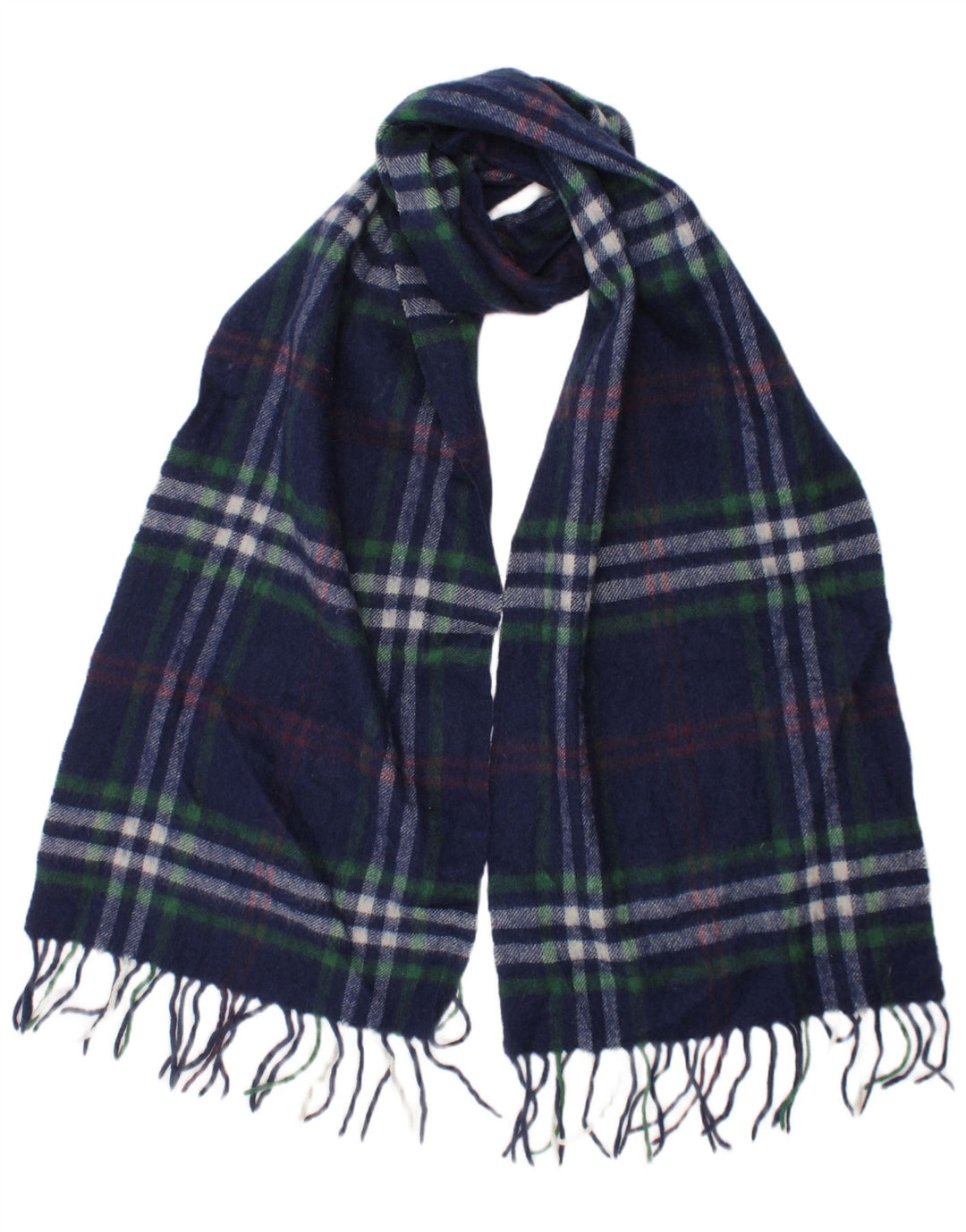 GUTTERIDGE Mens Rectangle Scarf One Size Navy Blue Plaid Wool Classic