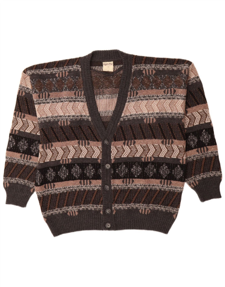 Angelo Litrico Mens Cardigan Sweater Medium Multicoloured Geometric Wool