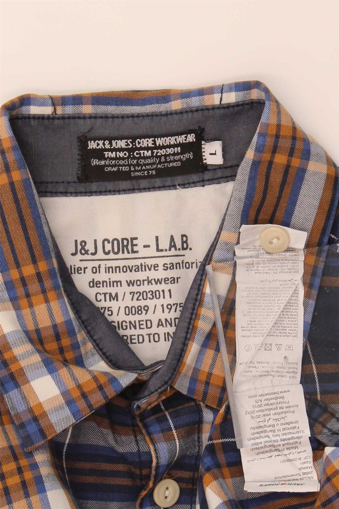 JACK & JONES Mens Flannel Shirt Large Navy Blue Check Cotton