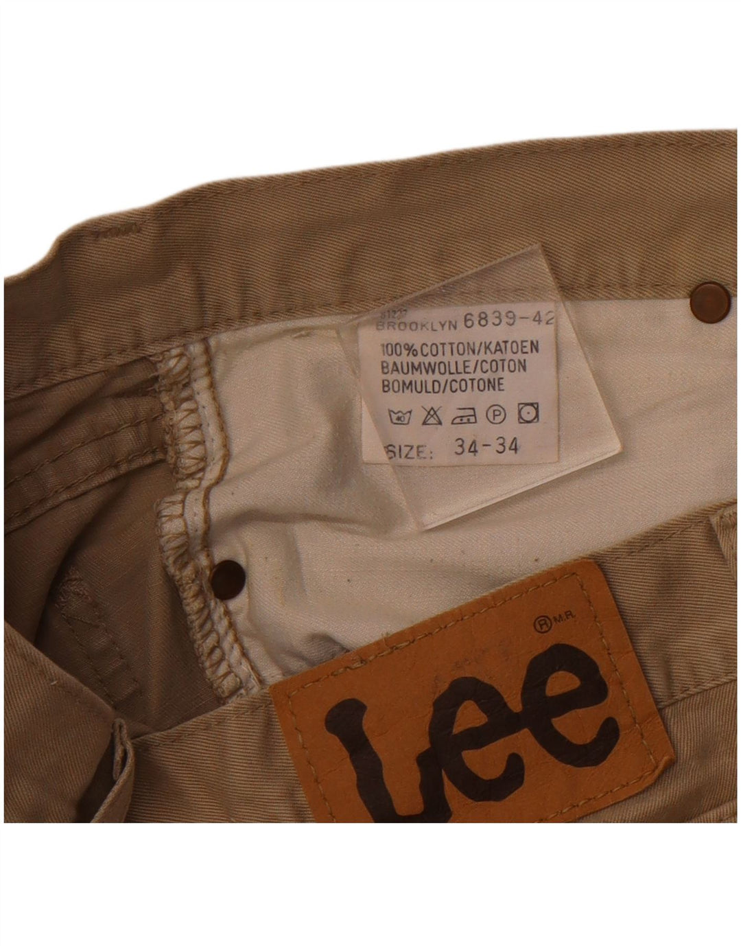 Lee Mens Tapered Casual Trousers W34 L34 Beige Cotton