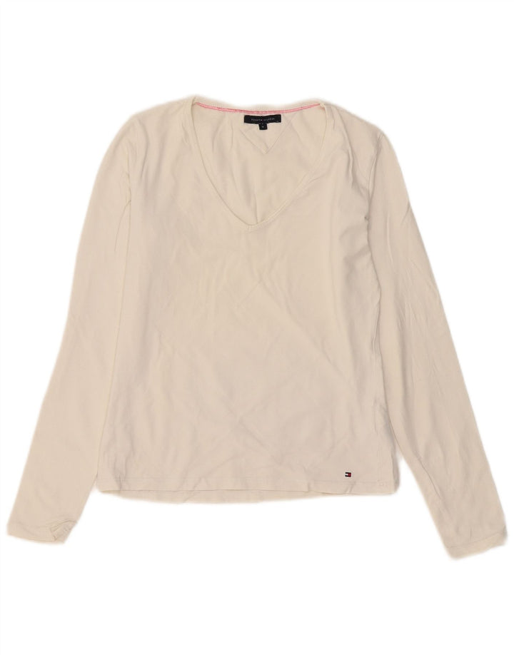 Tommy Hilfiger Womens Top Long Sleeve UK 12 Medium White Cotton