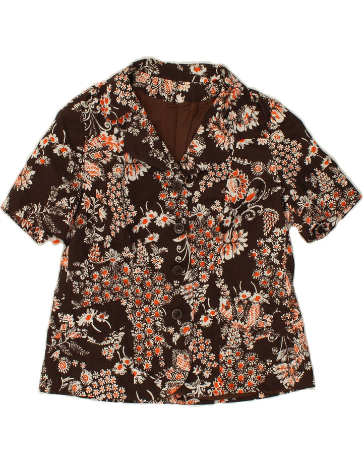 VINTAGE Womens 4 Button Short Sleeve Blazer Jacket UK 12 Medium Brown Vintage Vintage and Second-Hand Vintage from Messina Hembry 