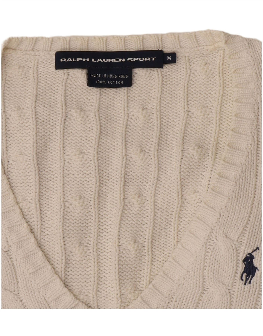 Ralph Lauren Womens V-Neck Jumper Sweater UK 12 Medium White Cotton