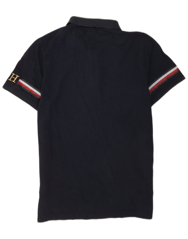 Tommy Hilfiger Mens Graphic Slim Fit Polo Shirt Large Navy Blue Cotton