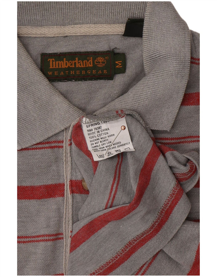 TIMBERLAND Mens Polo Shirt Medium Grey Striped Cotton