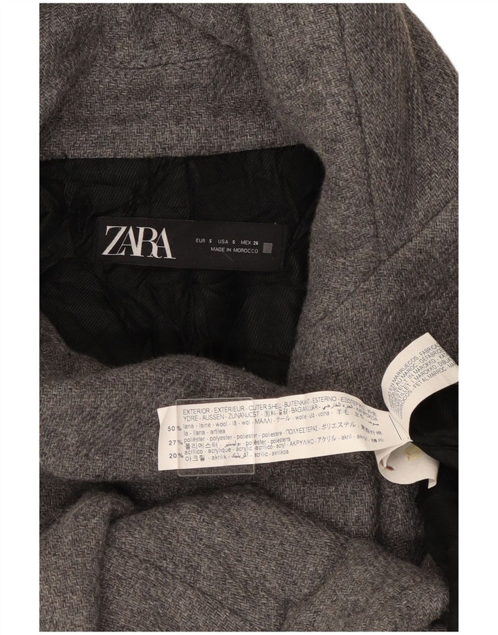 Zara Womens Hooded Bomber Jacket UK 10 Small Grey Wool