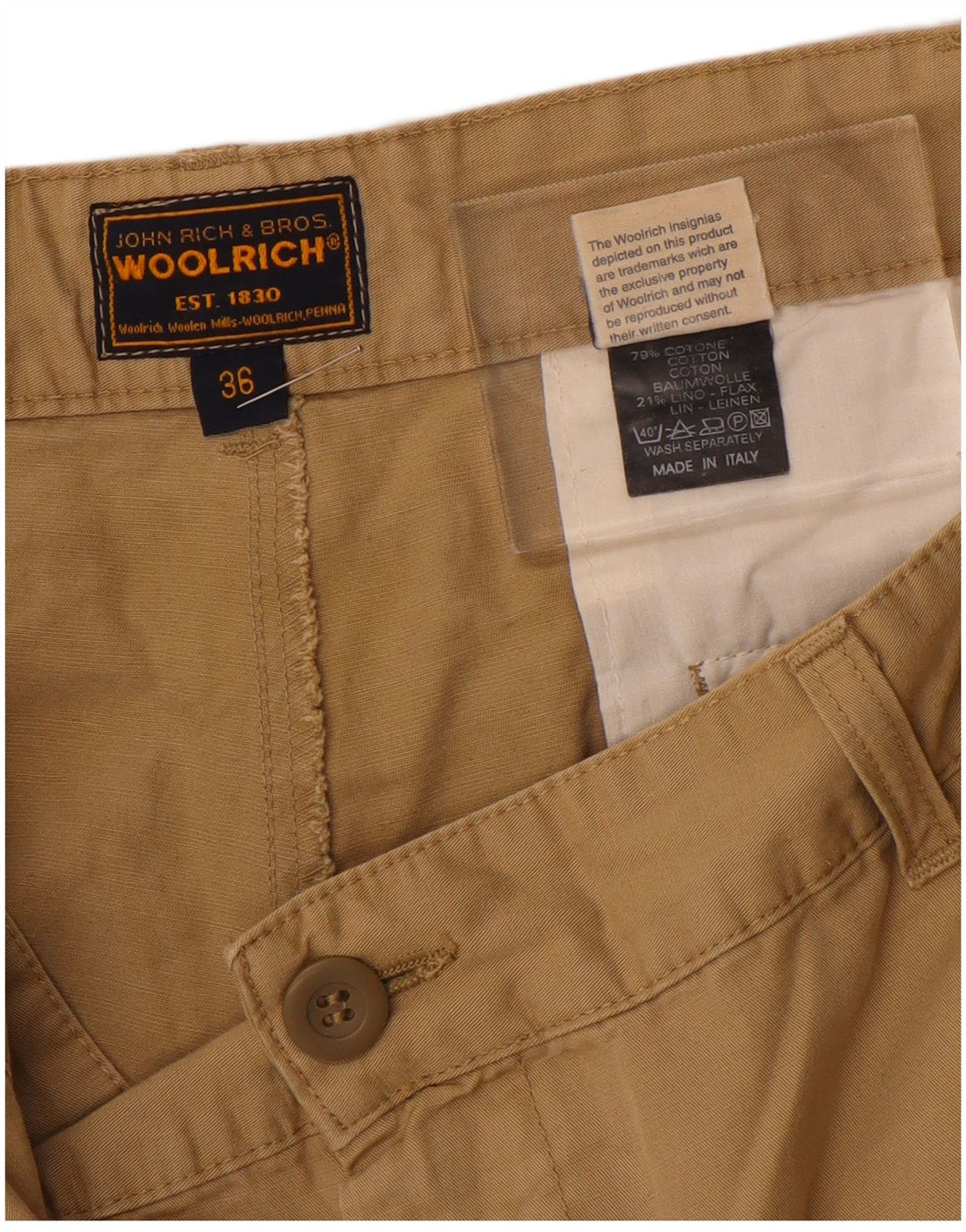 WOOLRICH Mens Straight Chino Trousers W36 L28 Beige Cotton