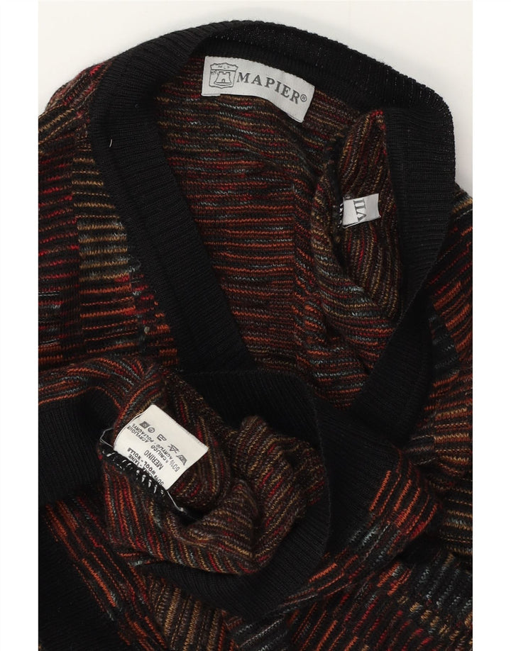 Mapier Mens V-Neck Jumper Sweater Large Multicoloured Geometric Merino Wool