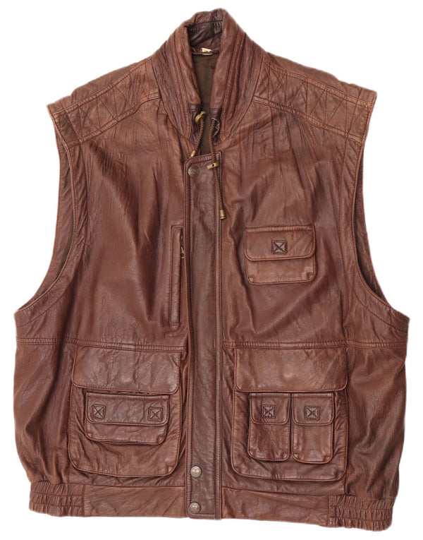 Forster Mens Leather Gilet EU 60 5XL Brown