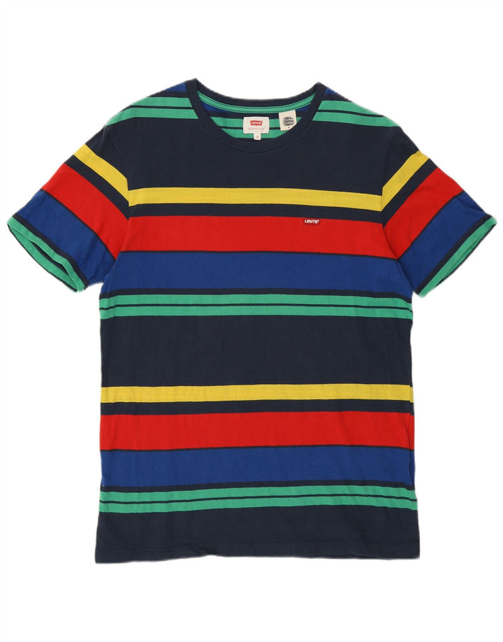 Levi's Womens T-Shirt Top UK 14 Medium Navy Blue Striped Cotton