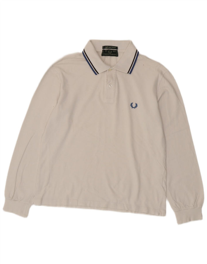Fred Perry Mens Long Sleeve Polo Shirt Medium White Cotton