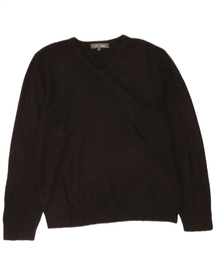 Marks & Spencer Mens V-Neck Jumper Sweater Large Black Acrylic