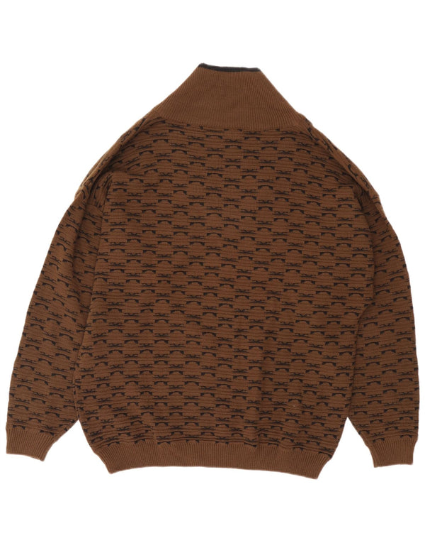 Brian Scott Mens Shawl Neck Jumper Sweater XL Brown Geometric Acrylic