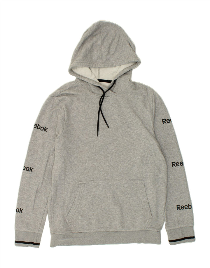 REEBOK Mens Graphic Hoodie Jumper Medium Grey Cotton Vintage Reebok and Second-Hand Reebok from Messina Hembry 