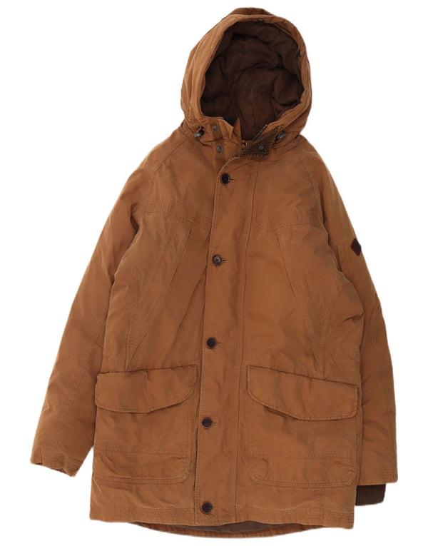 TIMBERLAND Mens Hooded Padded Coat UK 38 Medium Beige Cotton
