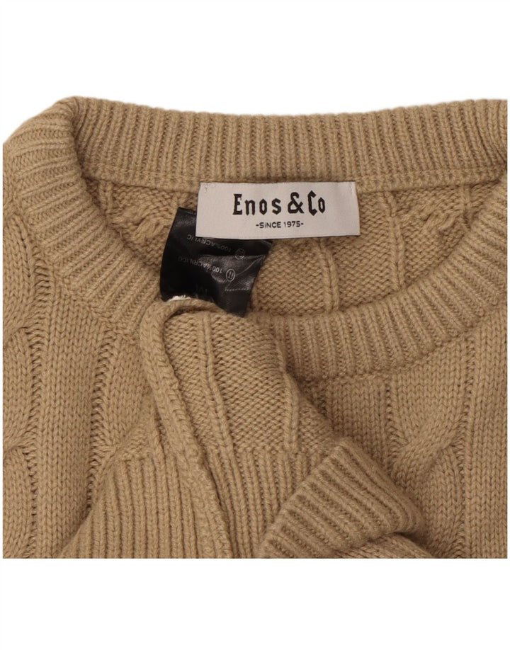 ENOS & CO Mens Crew Neck Jumper Sweater Medium Beige Acrylic