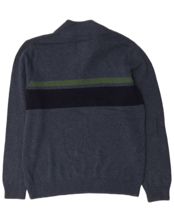 Fat Face Mens Zip Neck Jumper Sweater Large Navy Blue Striped Cotton