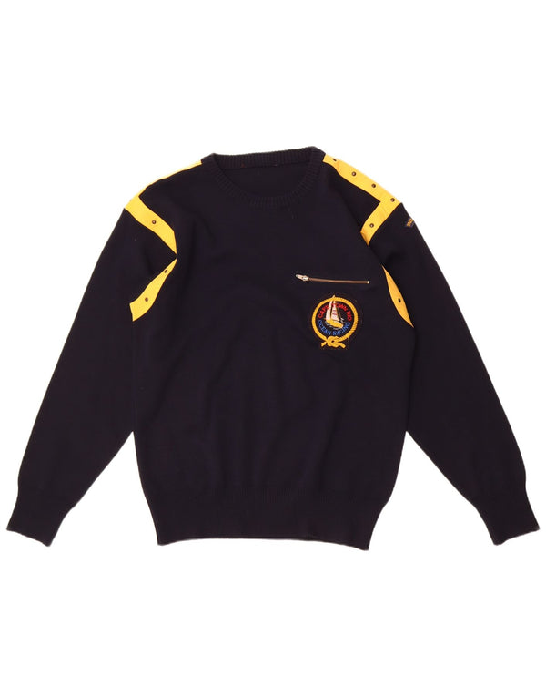 Paul & Shark Mens Crew Neck Jumper Sweater Medium Navy Blue Colourblock