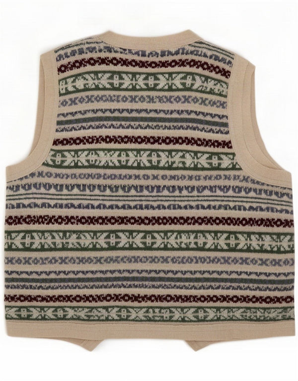 Vintage Mens Sleeveless Cardigan Sweater Medium Multicoloured Fair Isle