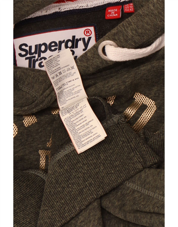 SUPERDRY Womens Track & Field Hoodie Jumper UK 14 Large Khaki Flecked