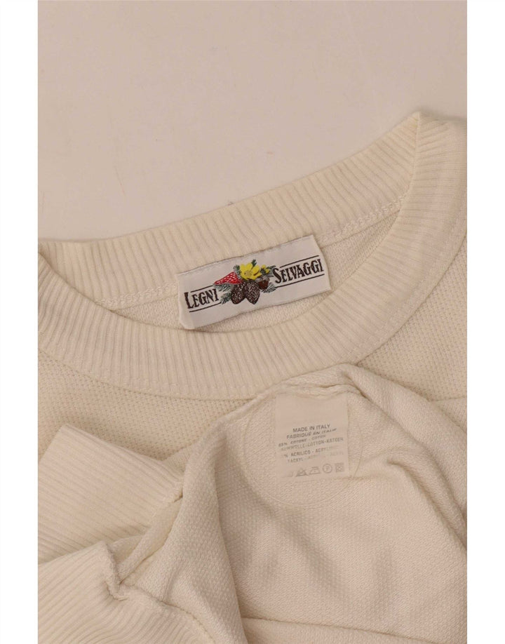 Vintage Mens Graphic Sweatshirt Jumper Medium White Cotton