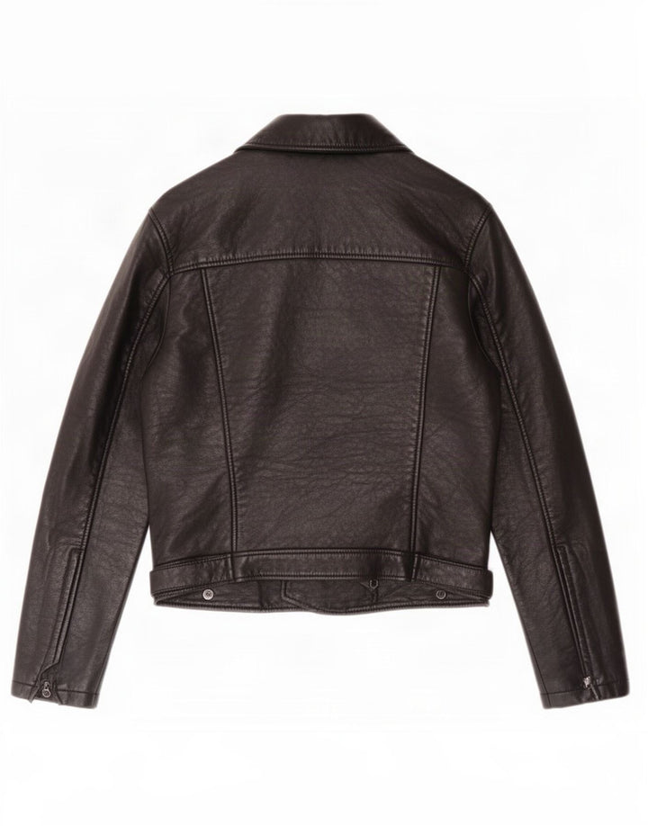 Topshop Womens Leather Biker Jacket UK 12 Medium Black