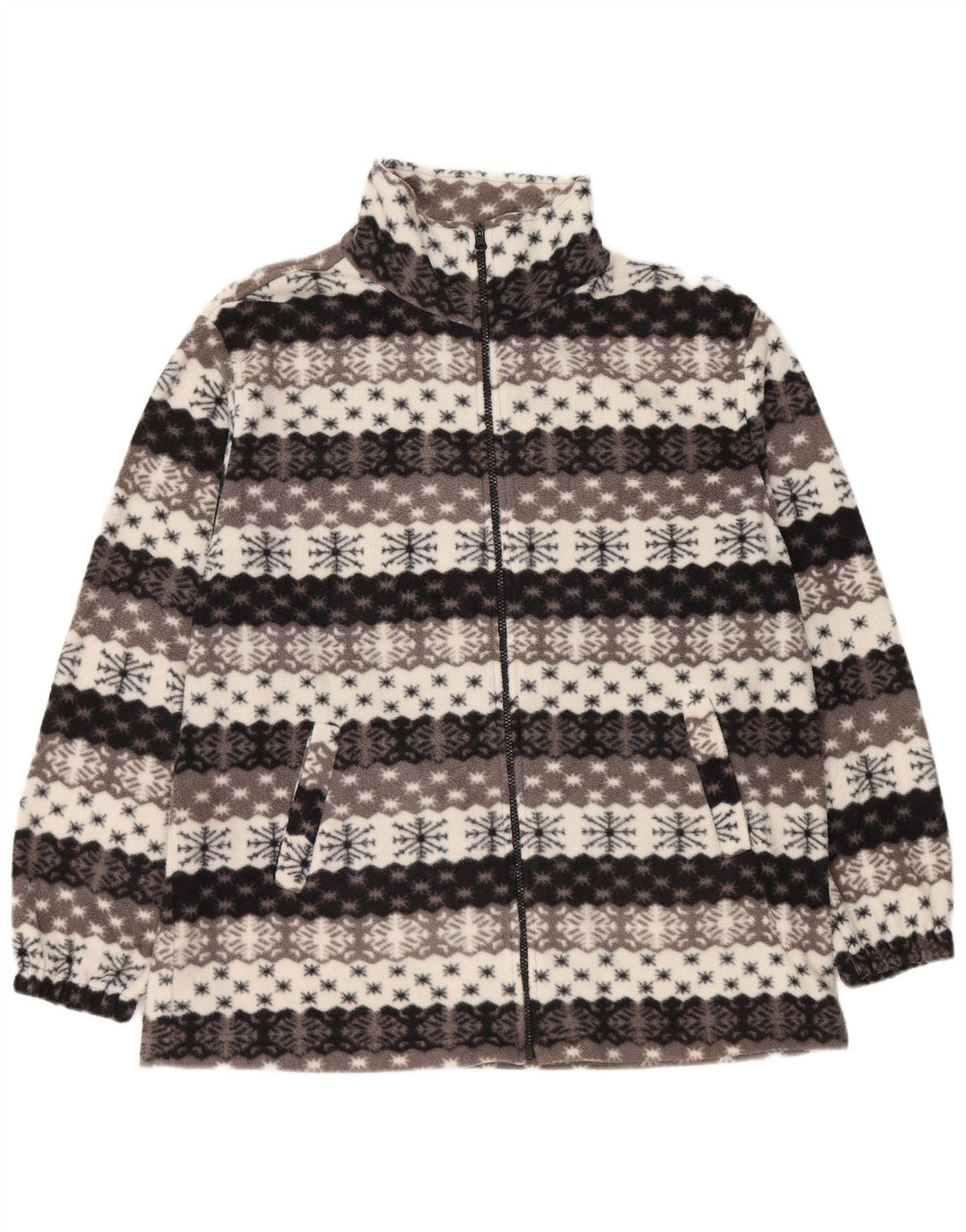 VINTAGE Mens Fleece Jacket UK 44 2XL Grey Fair Isle