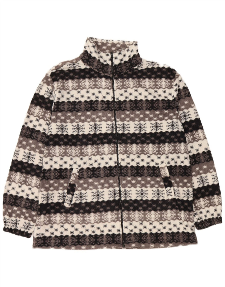 VINTAGE Mens Fleece Jacket UK 44 2XL Grey Fair Isle