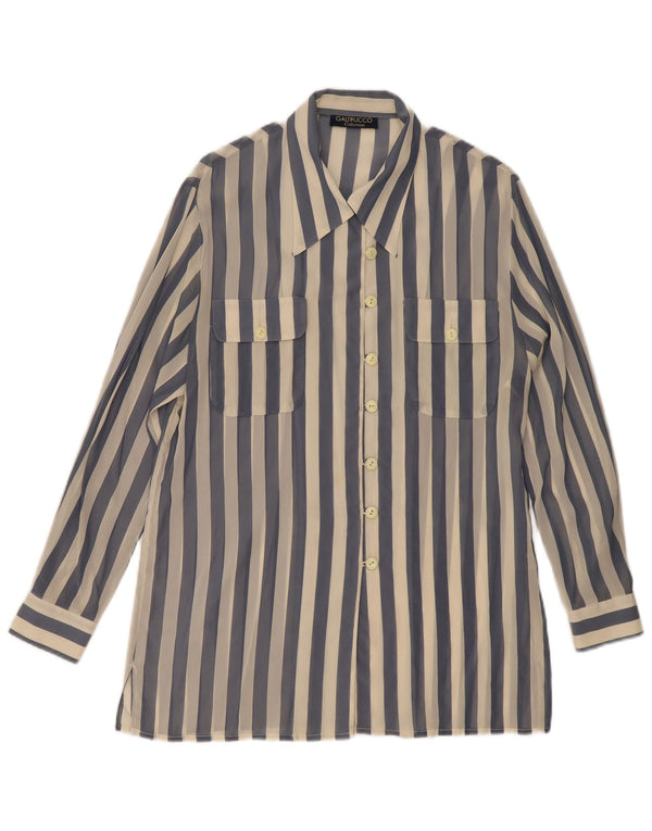Galtrucco Womens See Through Shirt Blouse IT 44 Medium Blue Striped
