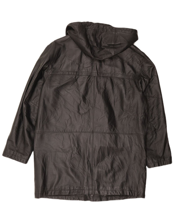 Studio 81 Mens Hooded Leather Coat IT 54 2XL Black Leather