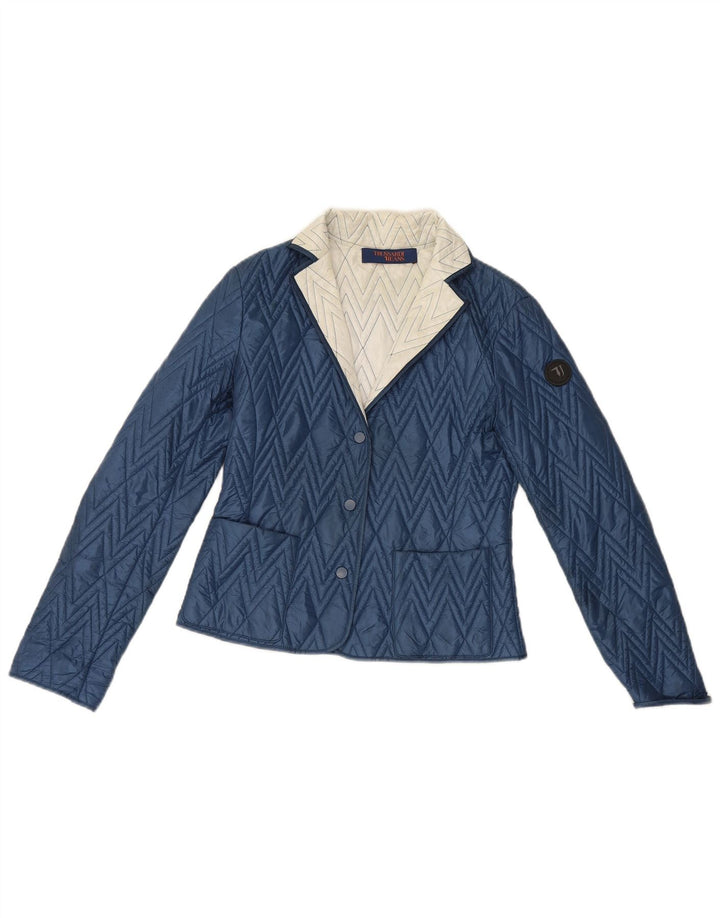 Trussardi Jeans Womens Quilted Jacket IT 42 Medium Blue Colourblock