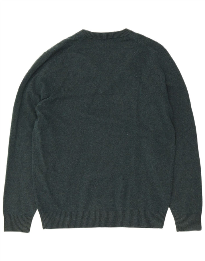 Massimo Dutti Mens V-Neck Jumper Sweater Large Green Wool