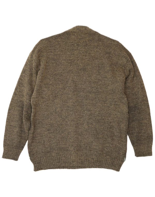 Vintage Mens Crew Neck Jumper Sweater Medium Khaki Fair Isle