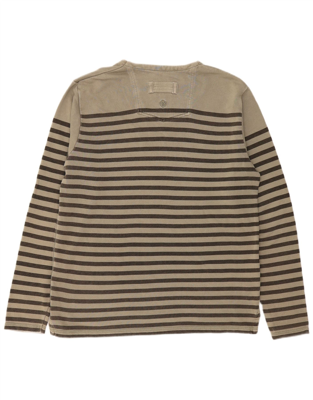 FAT FACE Mens Top Long Sleeve Large Khaki Striped Cotton