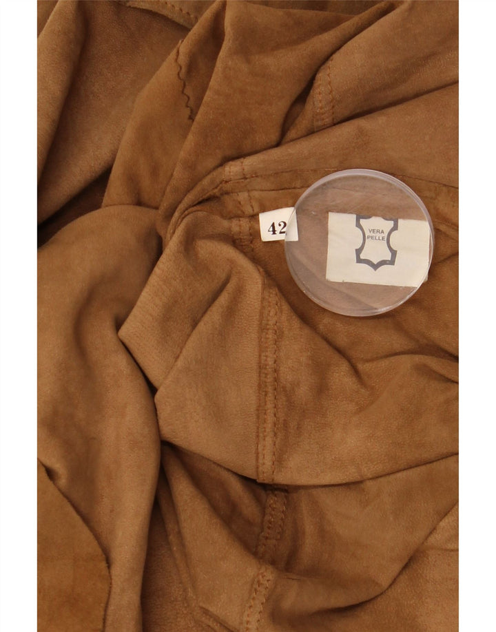 Vintage Womens Suede Overcoat IT 42 Medium Beige Leather