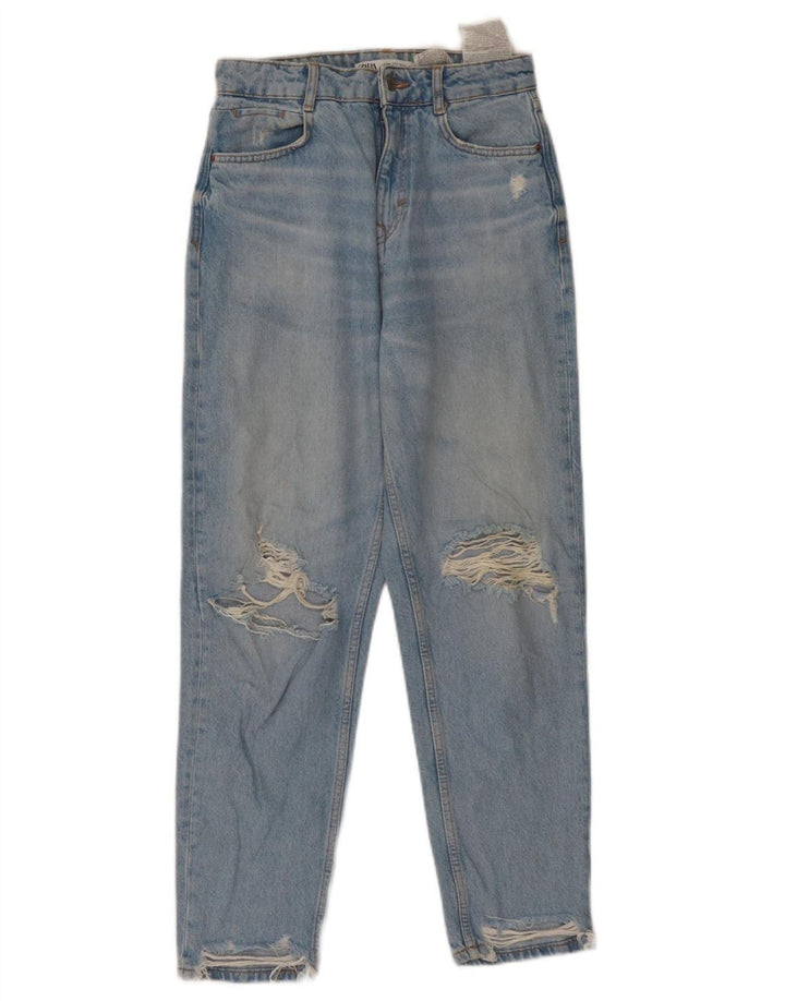 ZARA Womens Distressed High Waist Tapered Jeans EU 36 XS W26 L27 Blue
