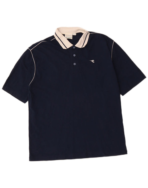 DIADORA Mens Polo Shirt UK 40 Medium Navy Blue Colourblock Cotton