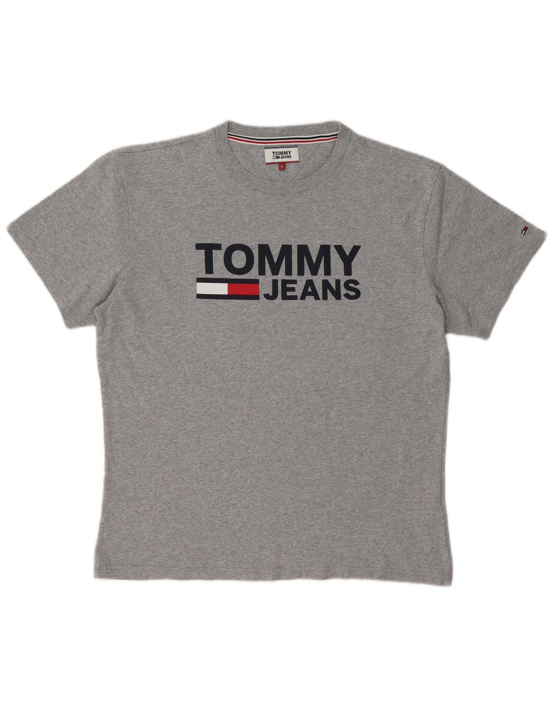 TOMMY HILFIGER Mens Graphic T-Shirt Top Large Grey Cotton