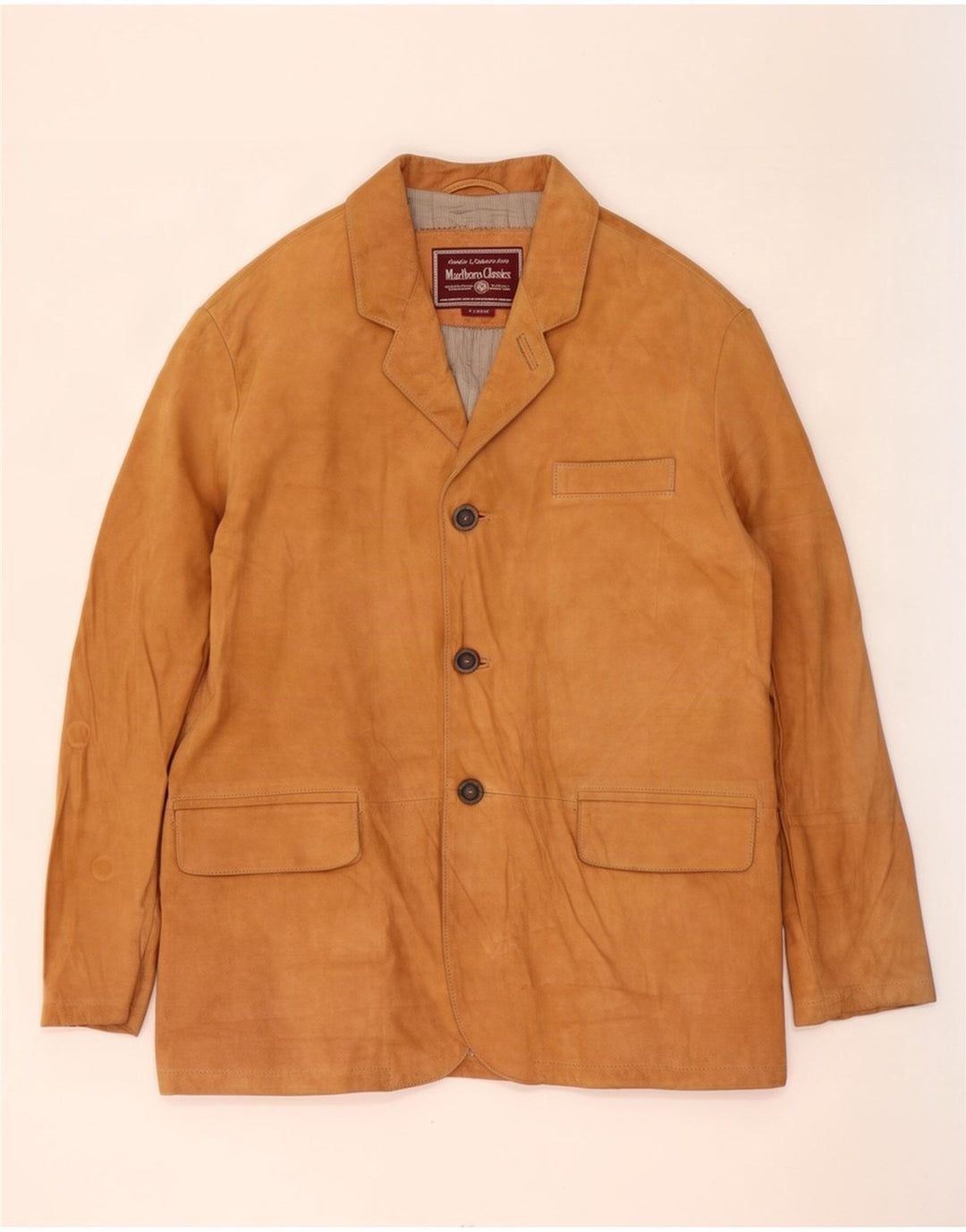 Marlboro Classics Mens 3 Button Suede Blazer Jacket UK 42 XL Beige Leather
